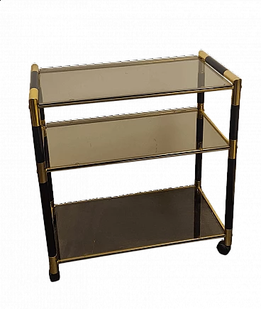 Lacquered wood, brass and glass bar cart by Tommaso Barbi, 1970s