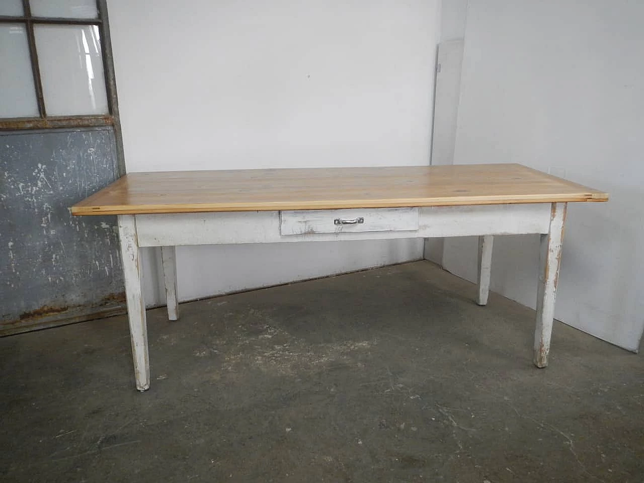 White varnished spruce table with larch top, 1970s 1