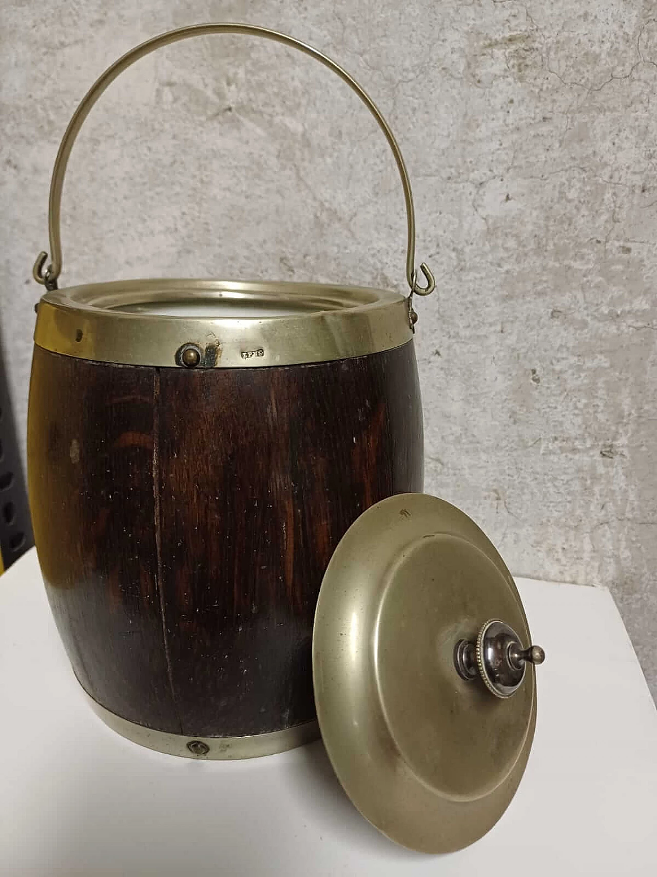 English wood and metal ice bucket, 1930s 2