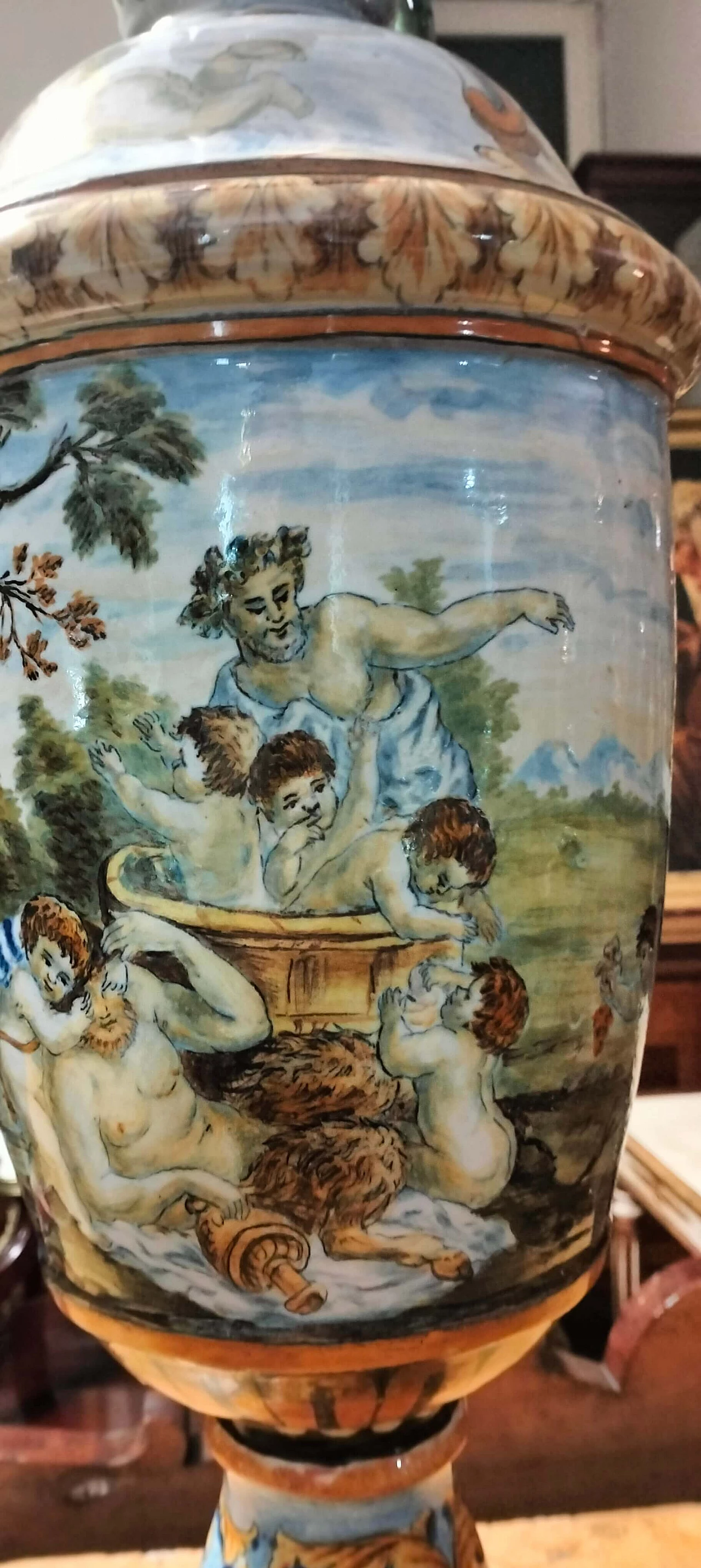 Coppia di vasi Napoleone III in ceramica dipinta a mano, '800 14