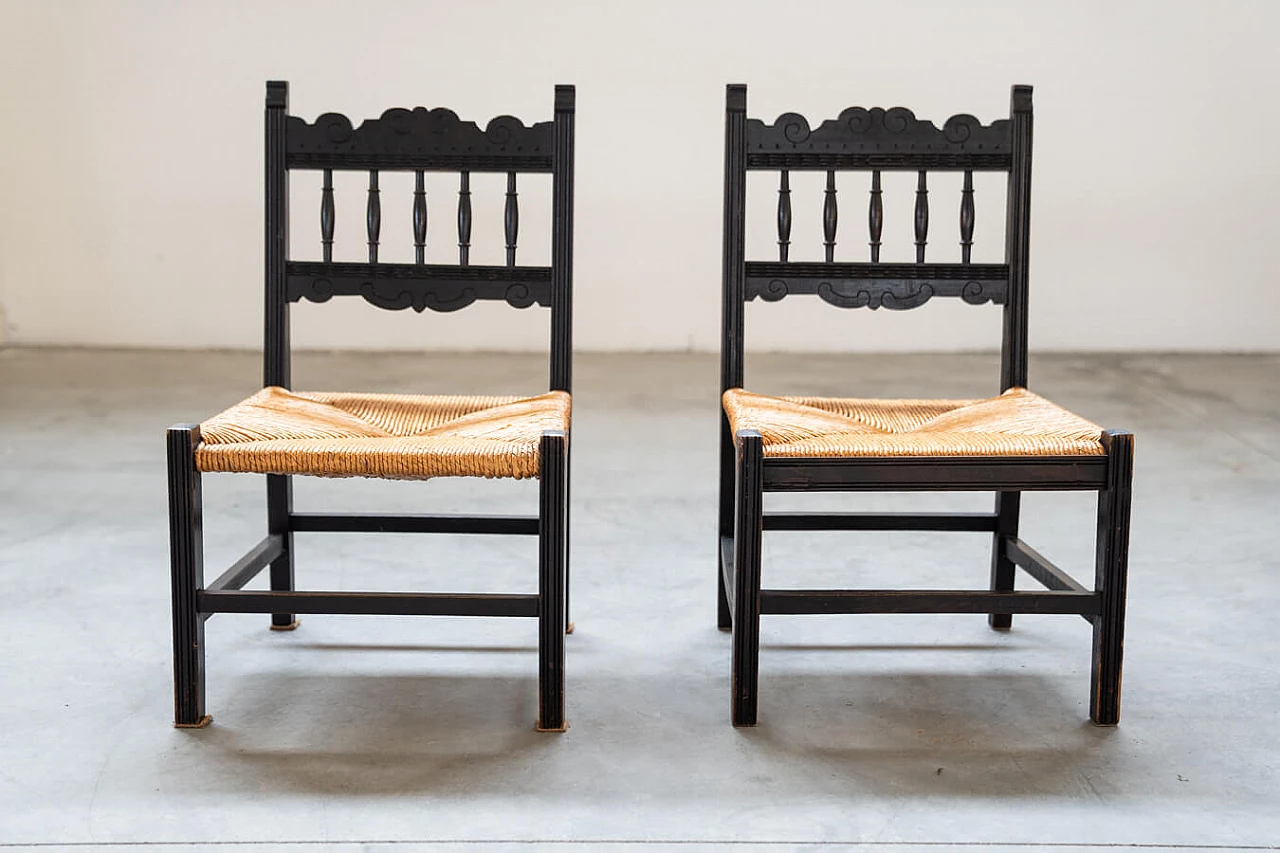 Pair of hand-woven rice straw chamber chairs, 1950s 1