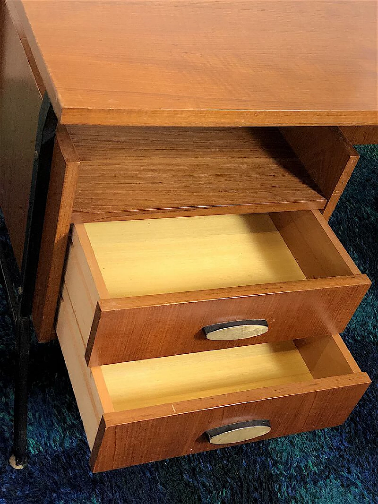 Wooden executive desk with teak veneer and black metal frame, 1960s 13