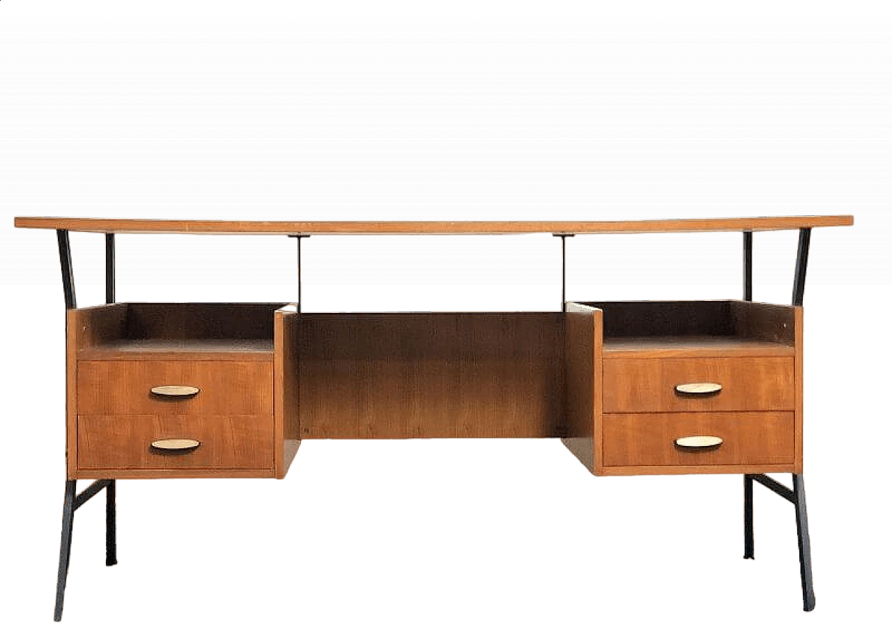 Wooden executive desk with teak veneer and black metal frame, 1960s 16