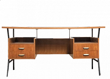 Wooden executive desk with teak veneer and black metal frame, 1960s