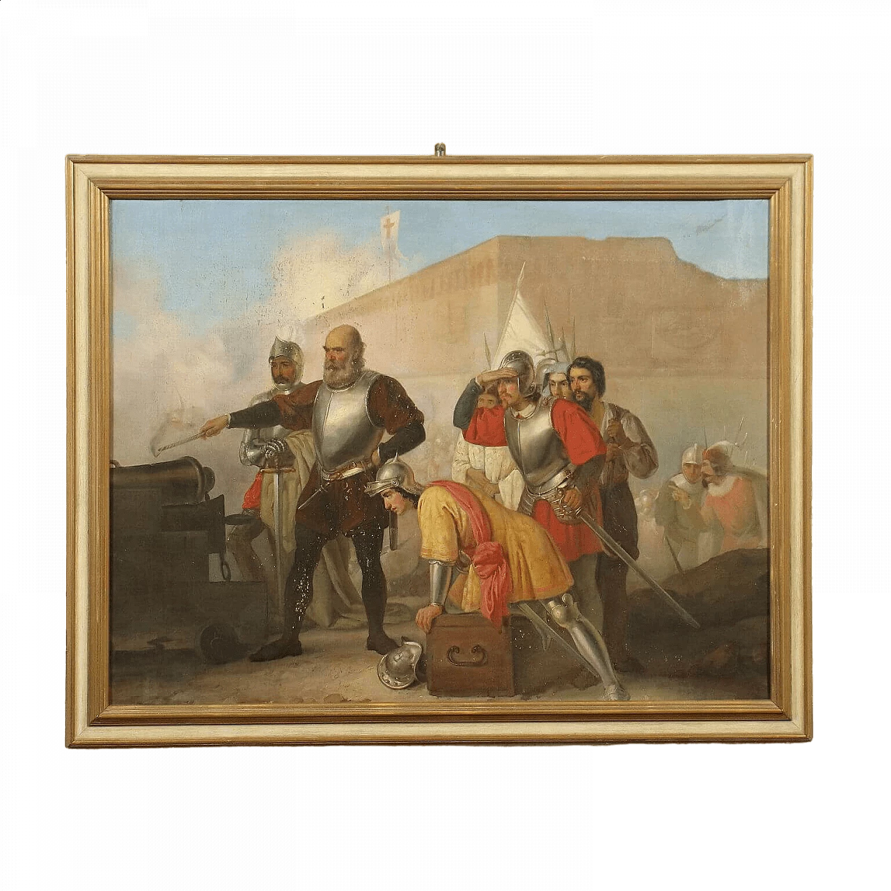 Giovanni Boni, siege scene, oil painting on canvas, 19th century 11