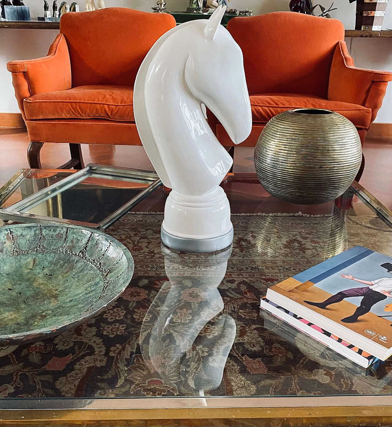 Chess horse, white lacquered resin sculpture, 1970s 4