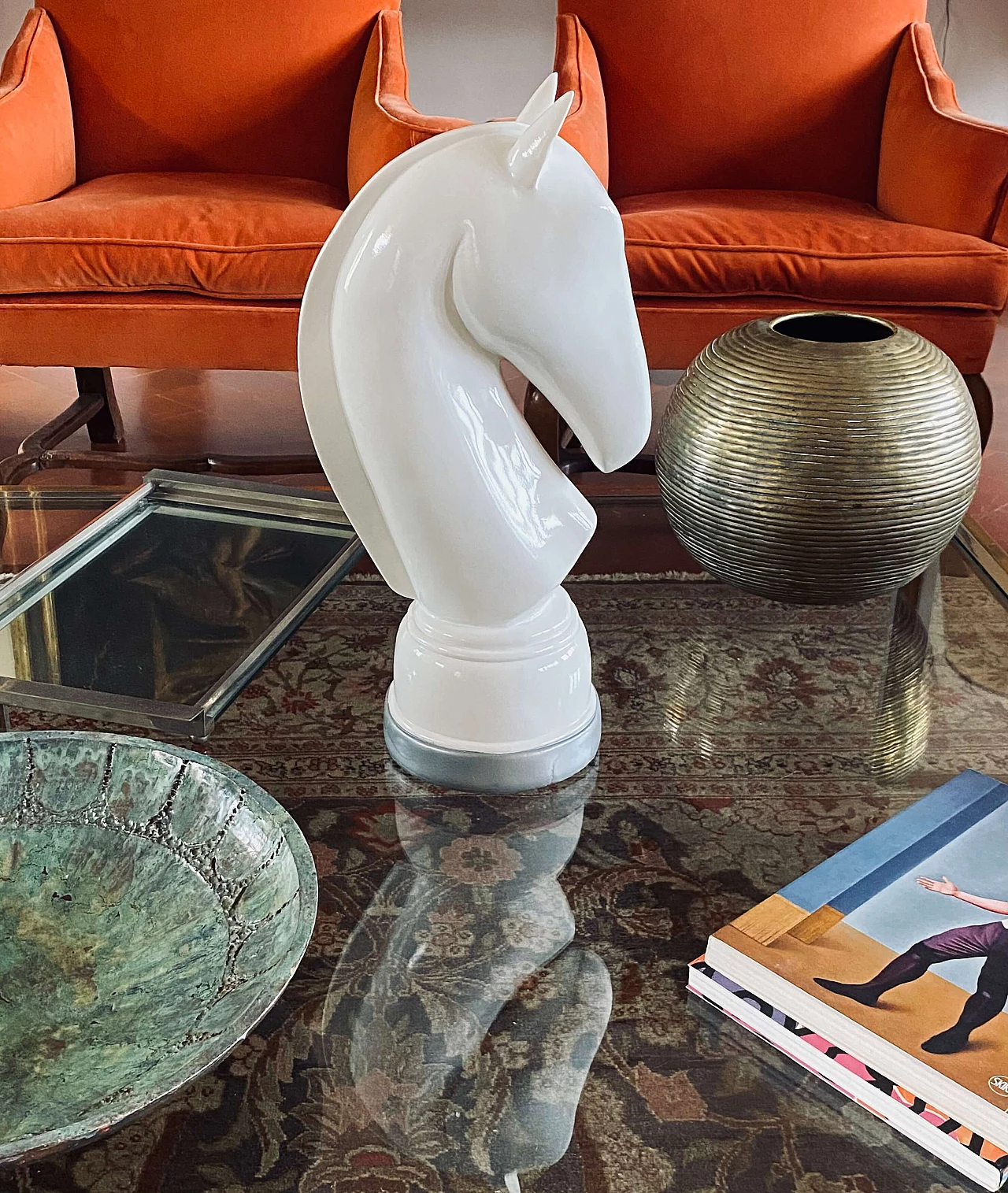 Chess horse, white lacquered resin sculpture, 1970s 5