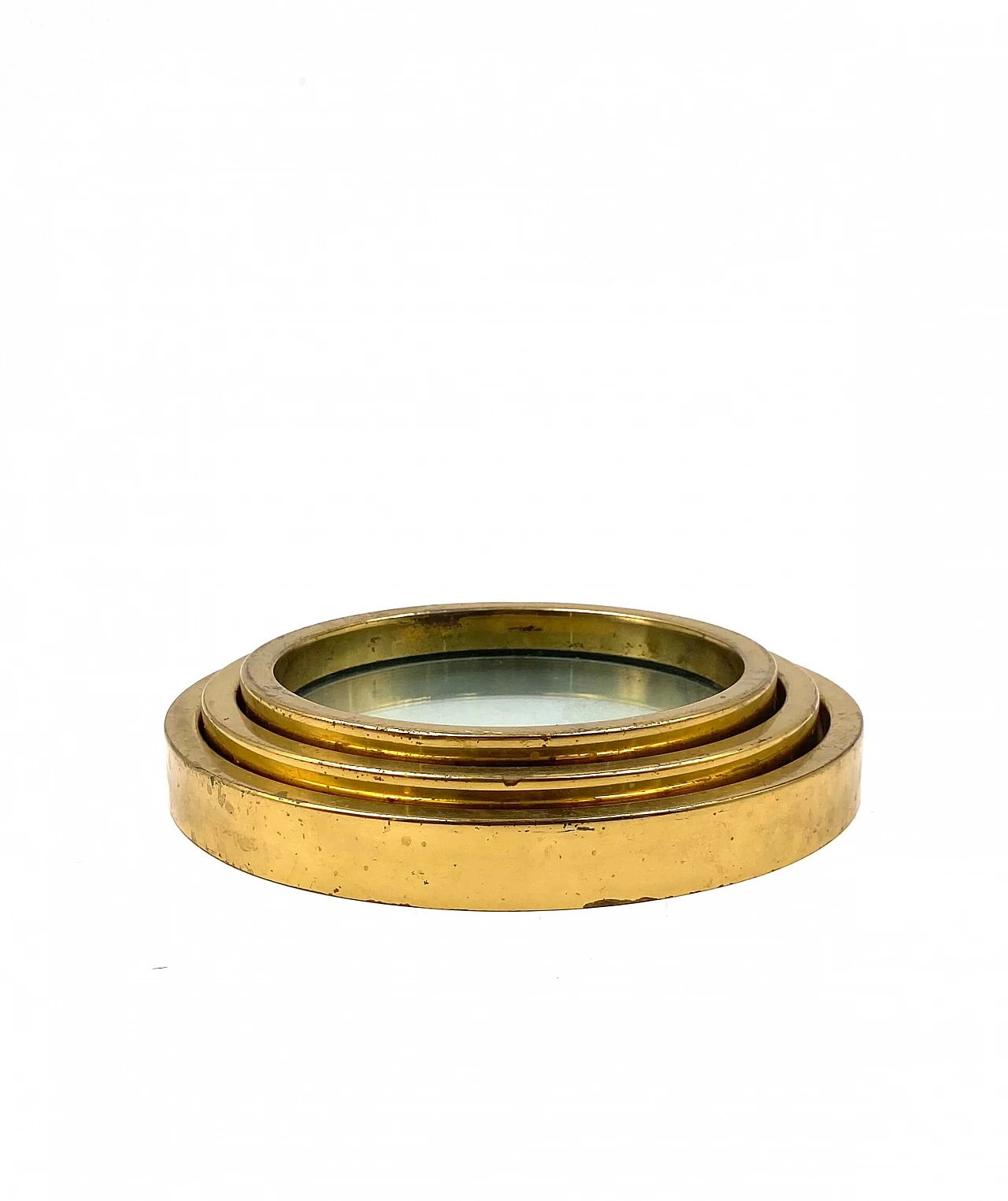 3 Stackable pocket emptiers/ashtrays in brass and glass, 1970s 9