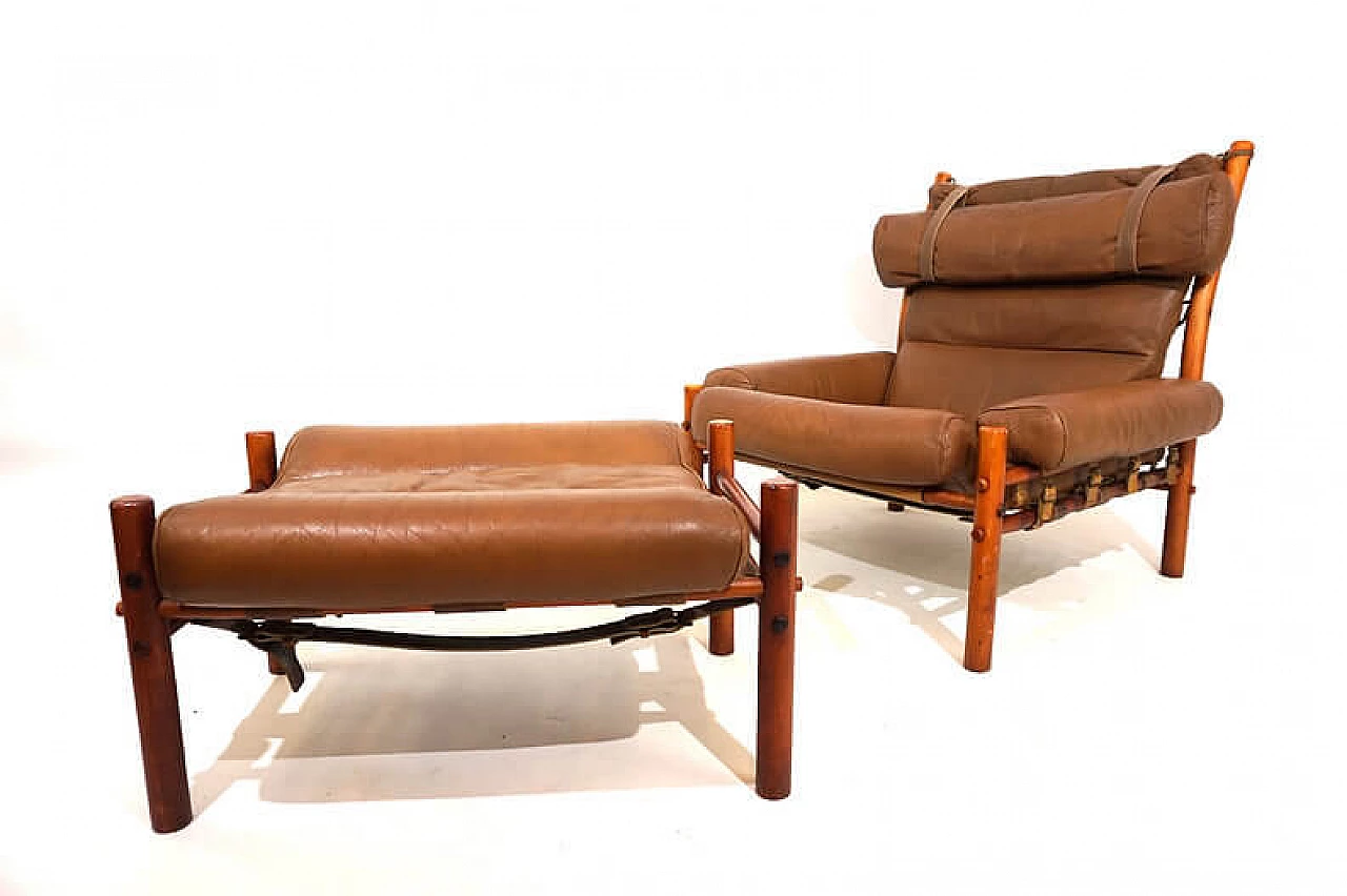 Poltrona Inca con pouf di Arne Norell per Norell AB, anni '60 9