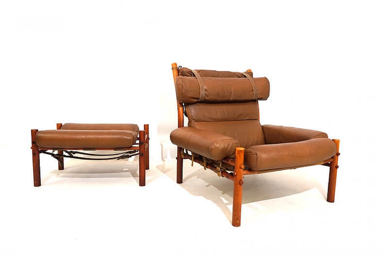 Poltrona Inca con pouf di Arne Norell per Norell AB, anni '60 10