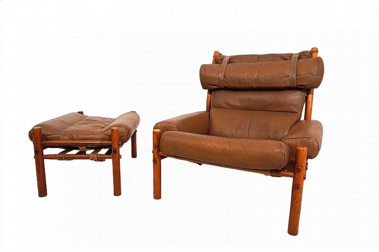 Poltrona Inca con pouf di Arne Norell per Norell AB, anni '60 15