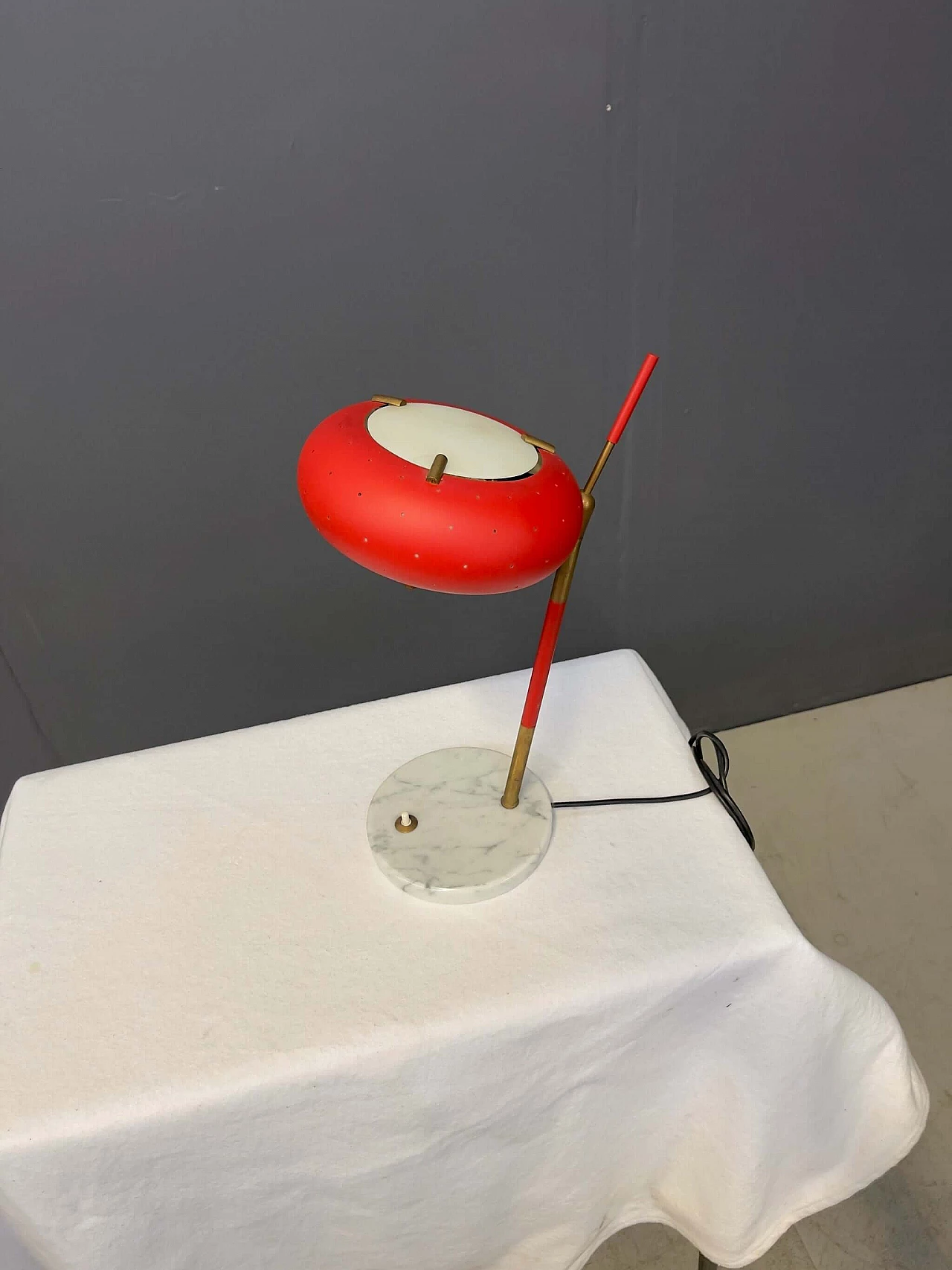 Metal table lamp with marble base by Stilux, 1950s 2