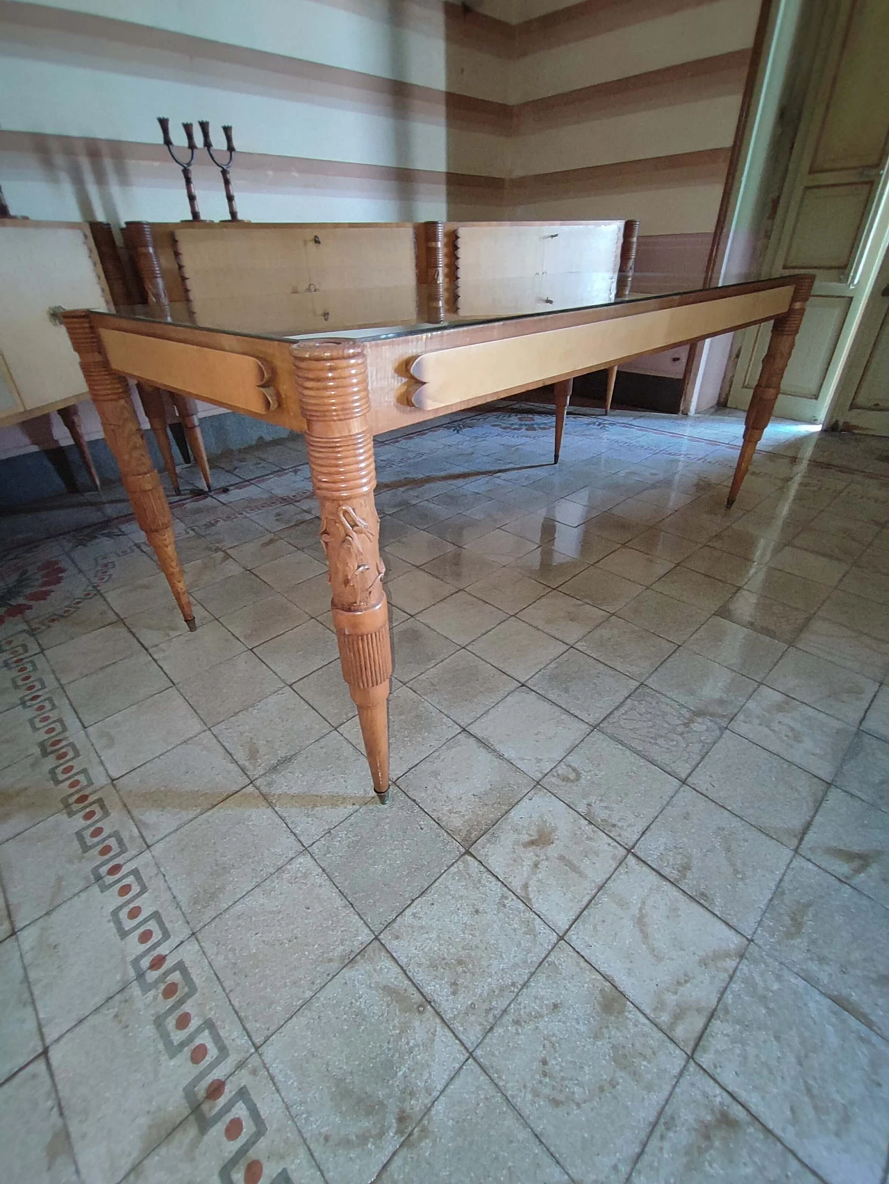 Tavolo in legno e vetro di Pier Luigi Colli con sedie, anni '50 3
