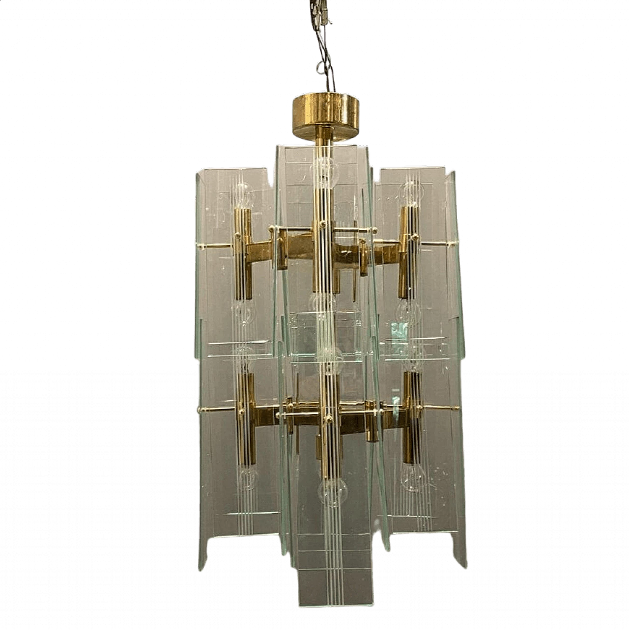Brass and glass chandelier by Gaetano Sciolari, 1970s 12