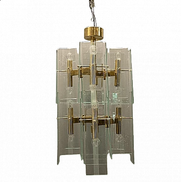 Brass and glass chandelier by Gaetano Sciolari, 1970s