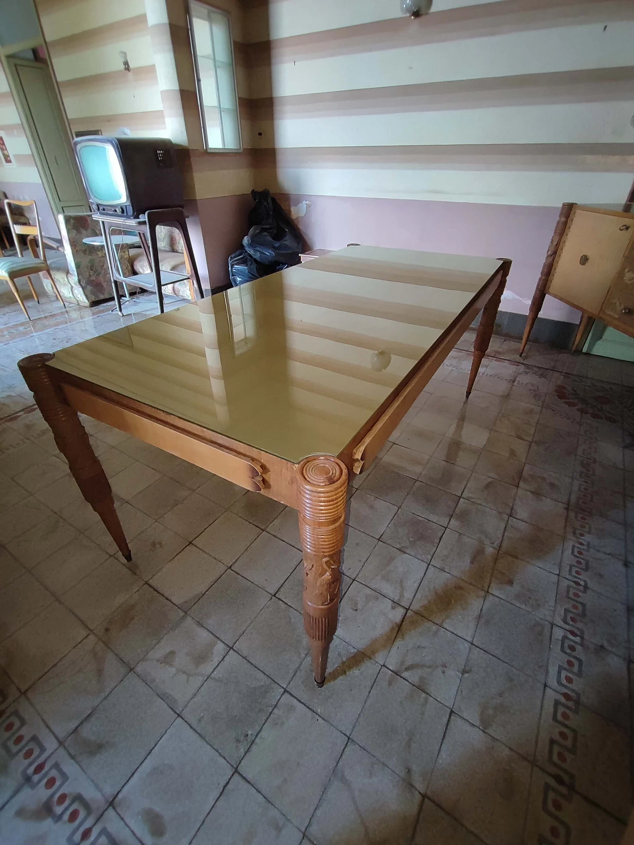Tavolo in legno e vetro di Pier Luigi Colli con sedie, anni '50 5