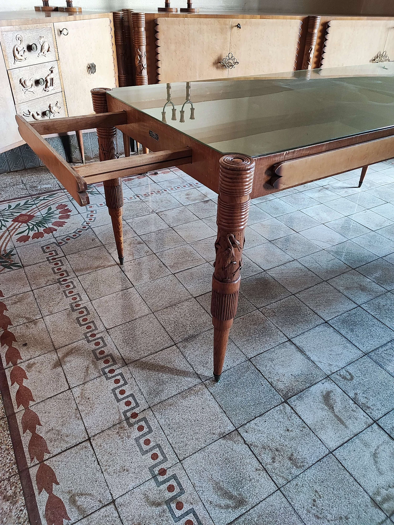 Tavolo in legno e vetro di Pier Luigi Colli con sedie, anni '50 8