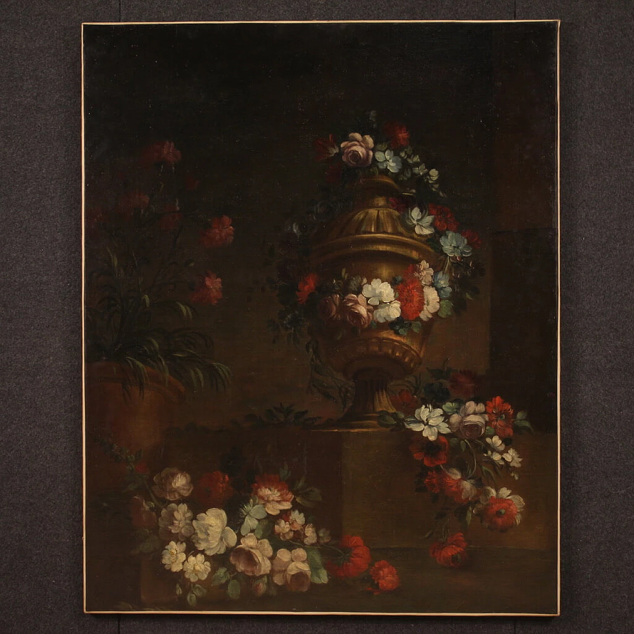 Natura morta con fiori, dipinto a olio su tela, prima metà del '700 2