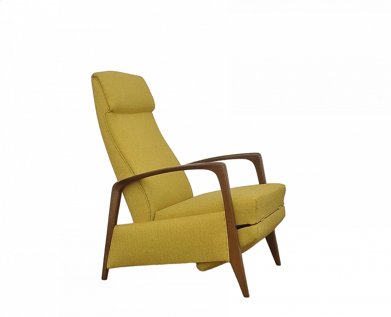 Yellow armchair with folding footstool in stained beech, 1960s 15