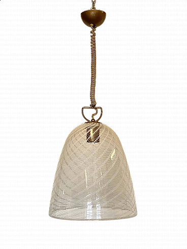 Lampada a sospensione a campana in vetro di Murano, anni '70