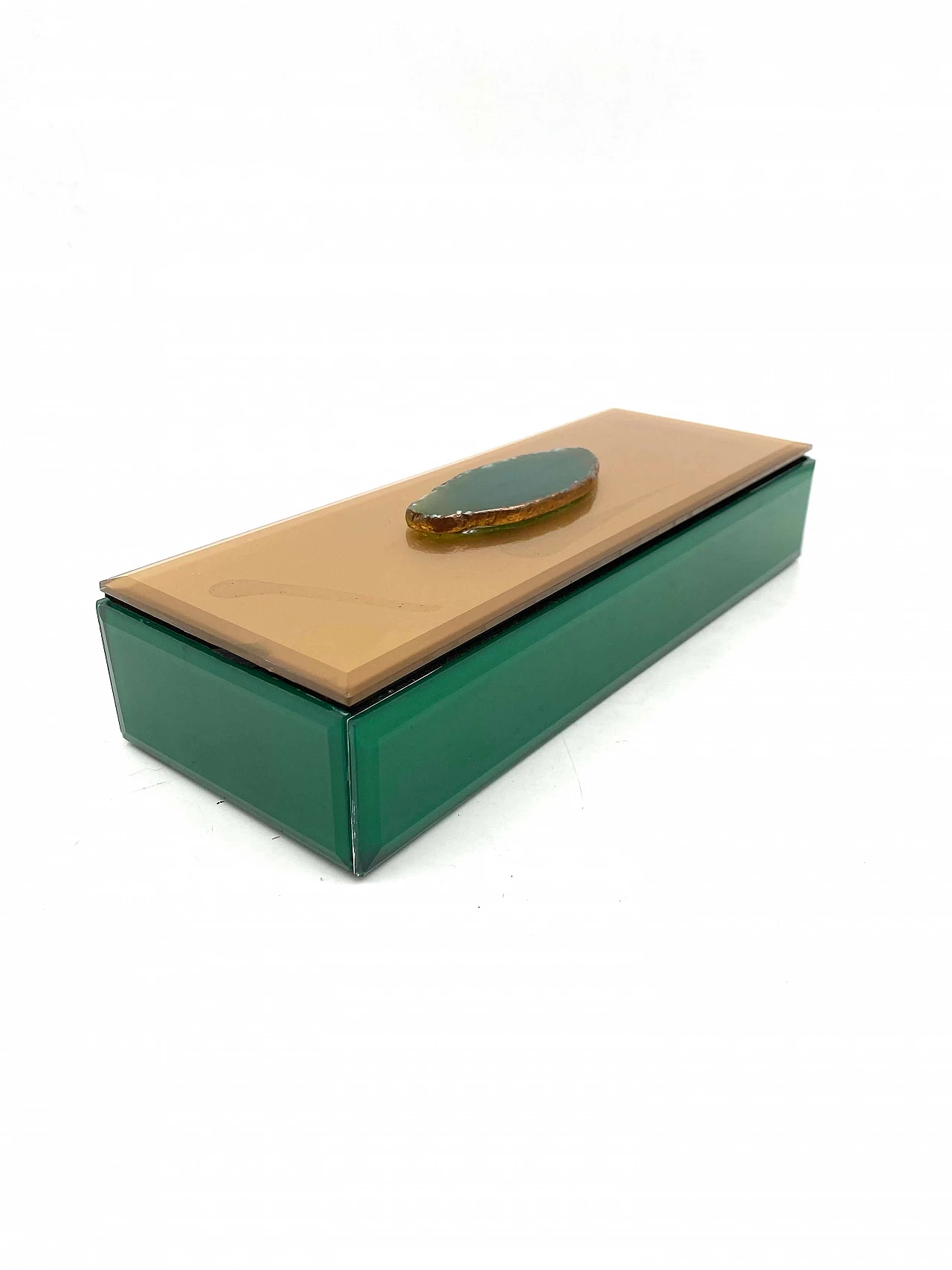 Green glass jewellery box, 1980s 1