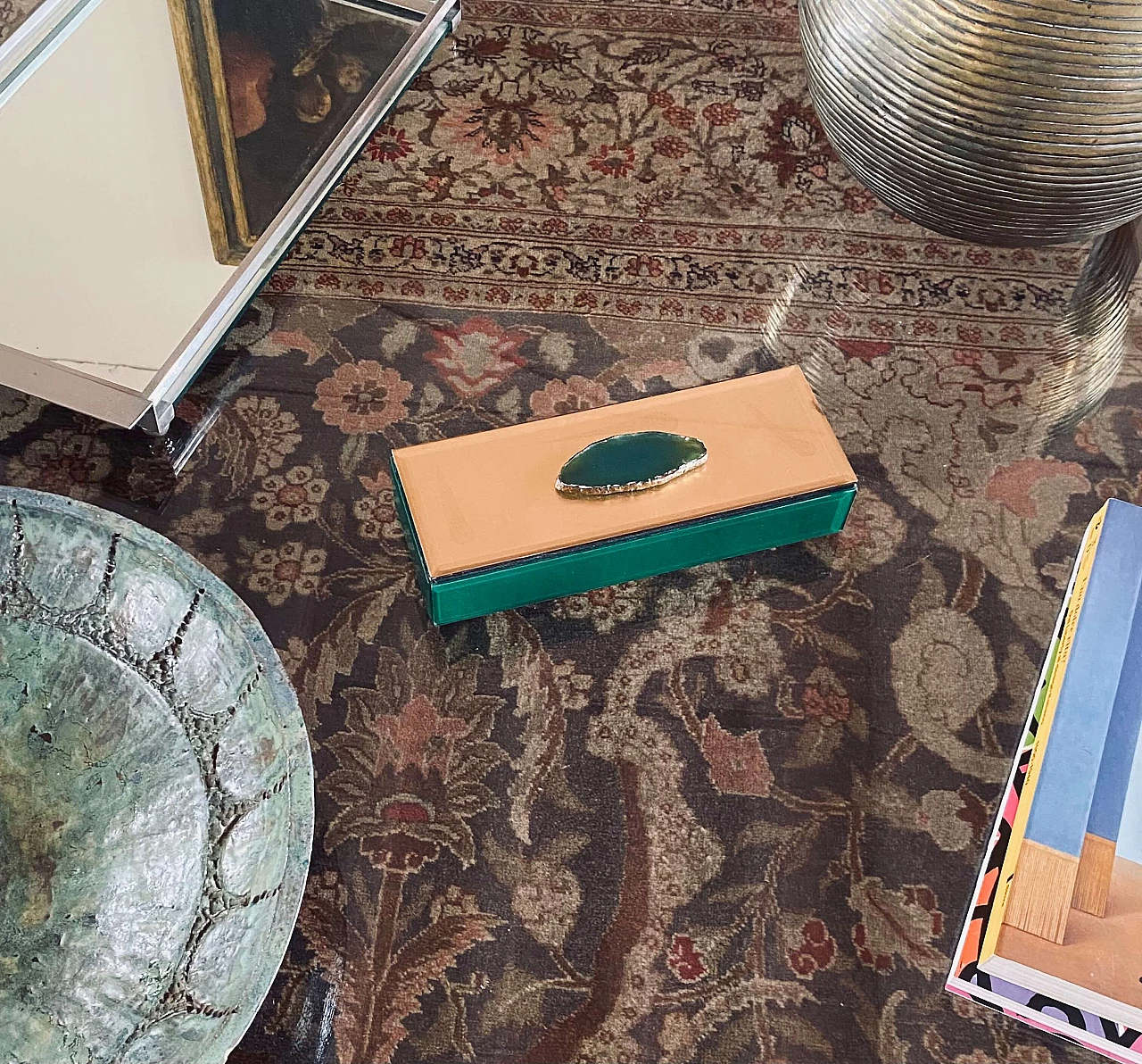 Green glass jewellery box, 1980s 5