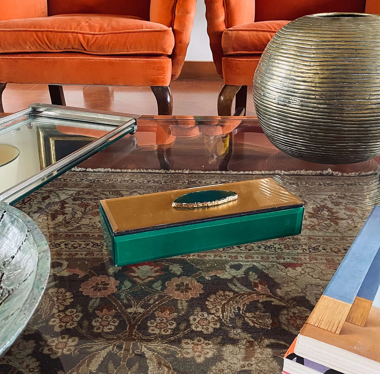 Green glass jewellery box, 1980s 6