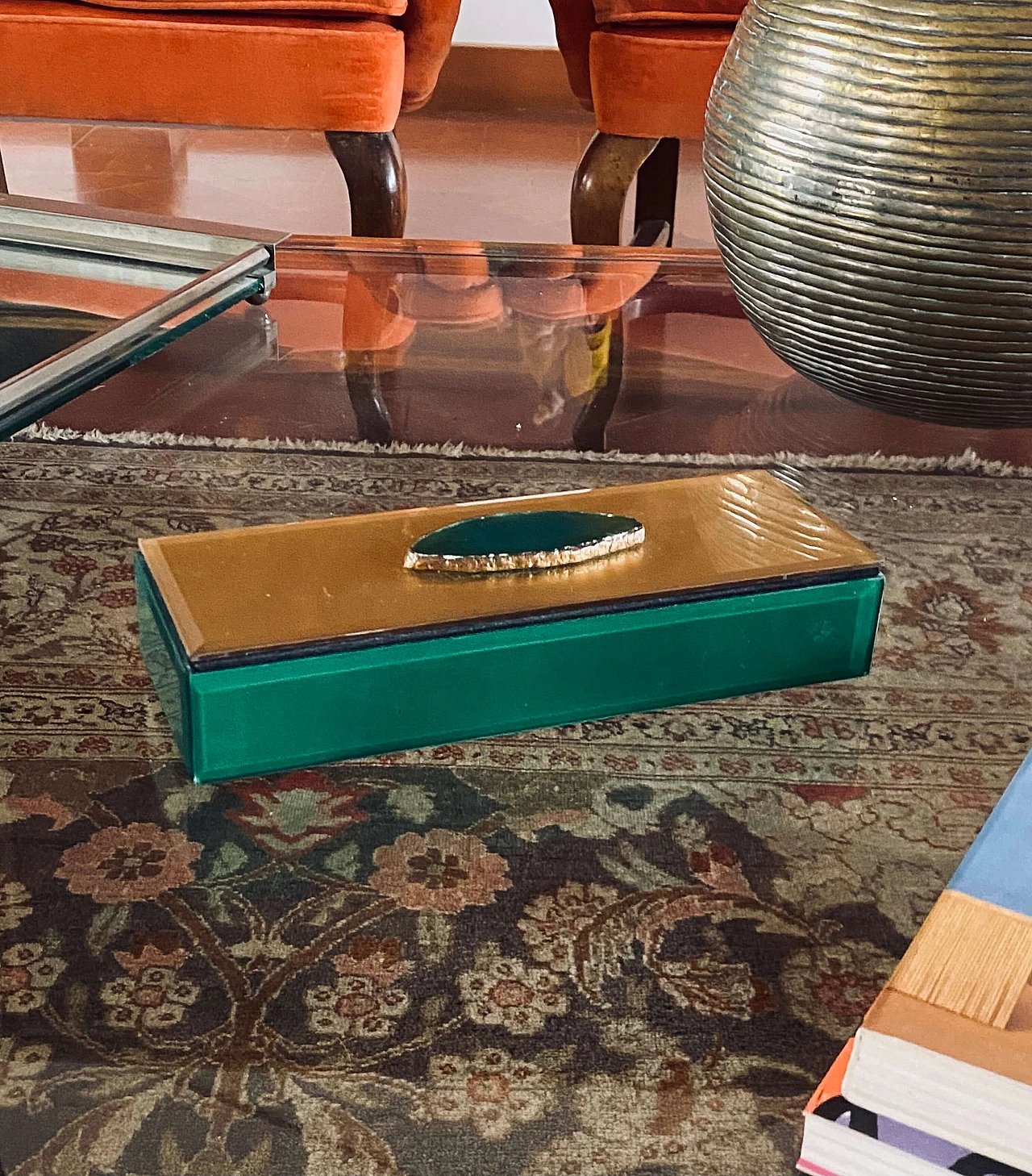 Green glass jewellery box, 1980s 7