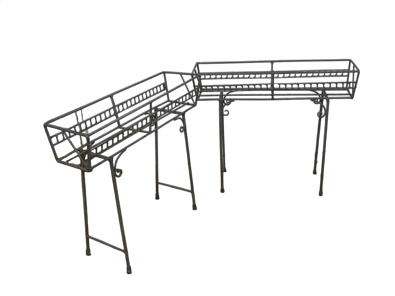 Coppia di portafiori in ferro lavorato, anni '70 12