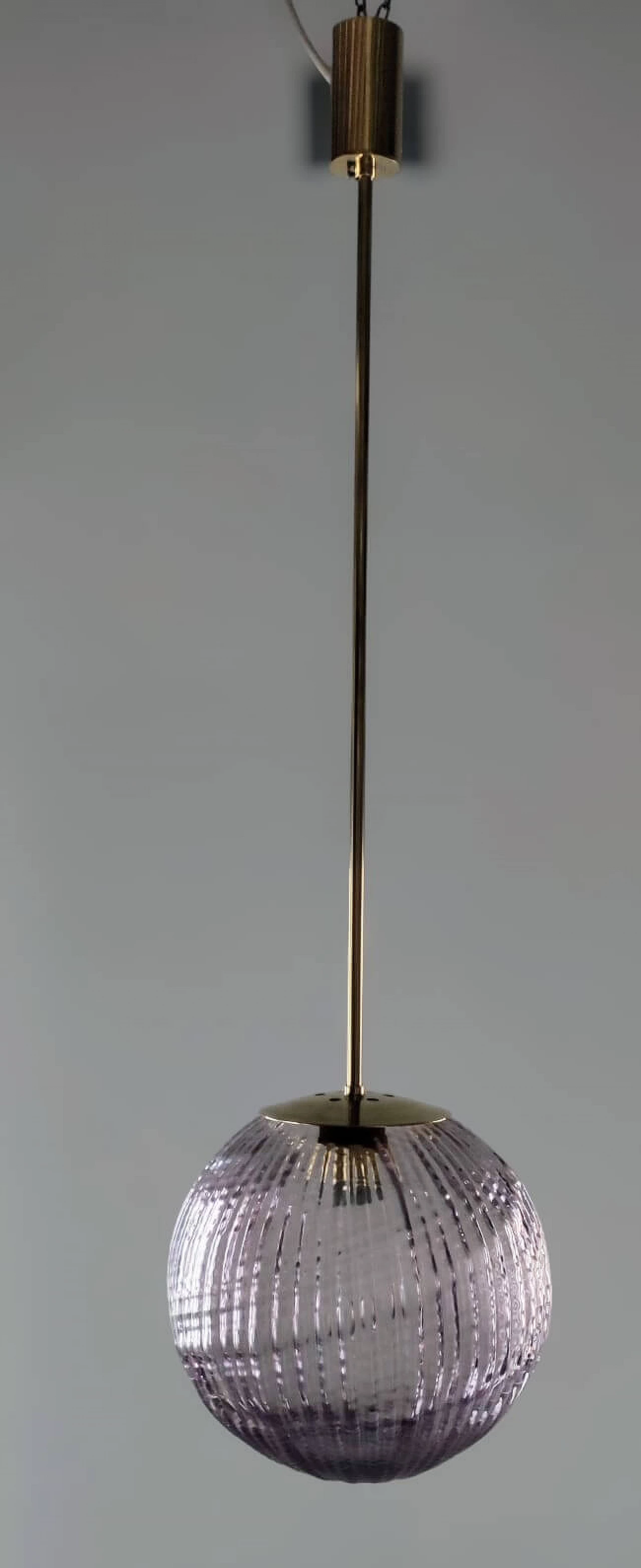 Brass and amethyst-coloured Murano glass pendant lamp, 1930s 15