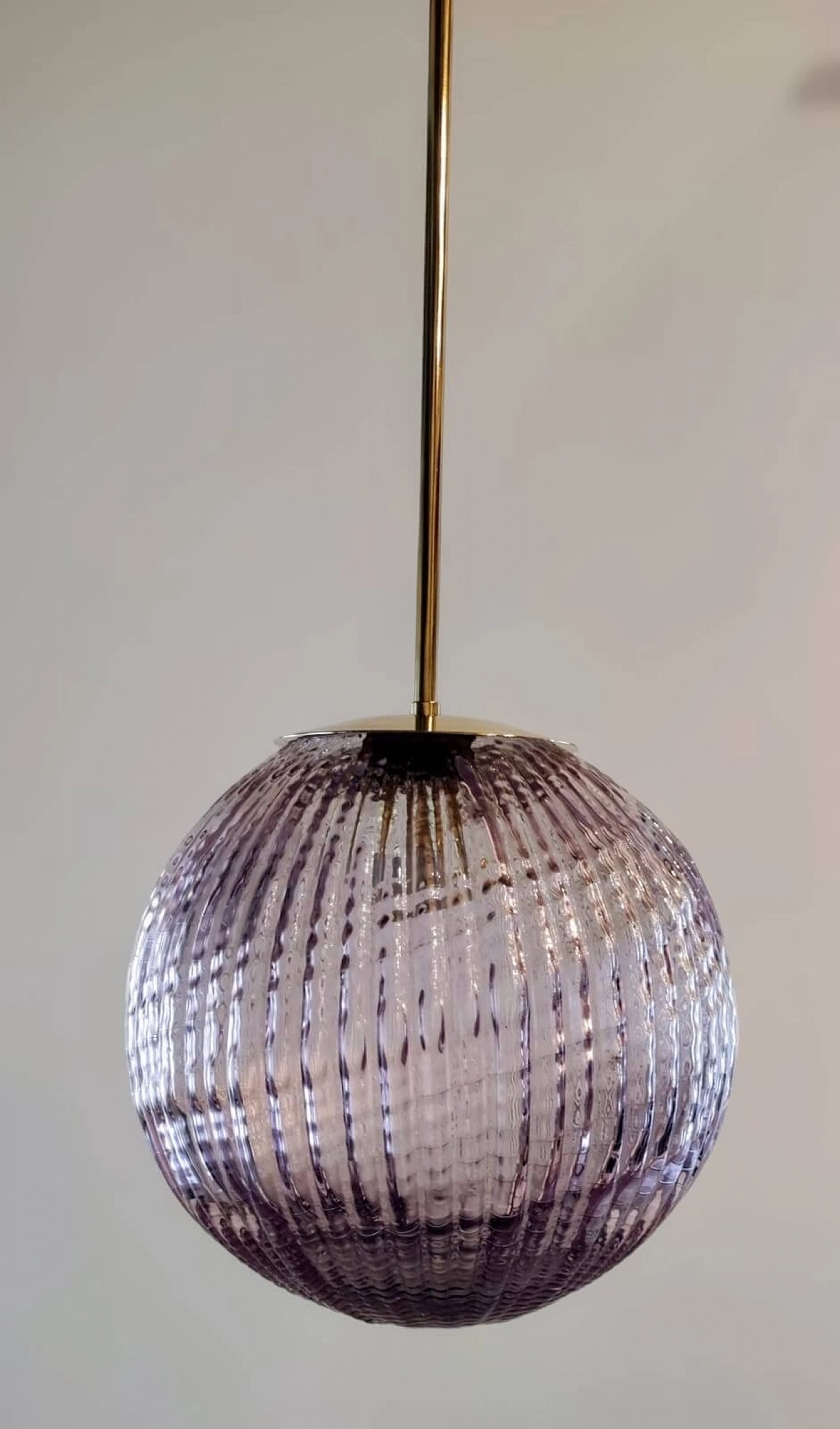 Brass and amethyst-coloured Murano glass pendant lamp, 1930s 18