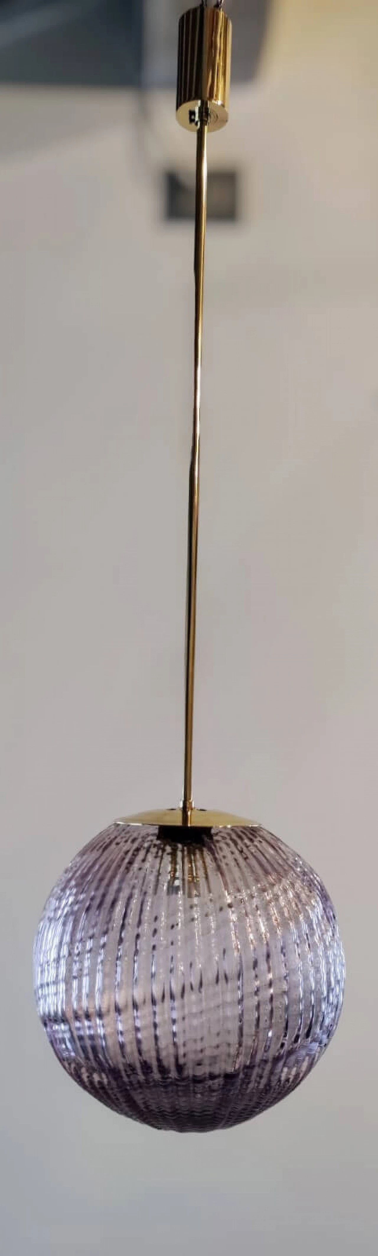 Brass and amethyst-coloured Murano glass pendant lamp, 1930s 23