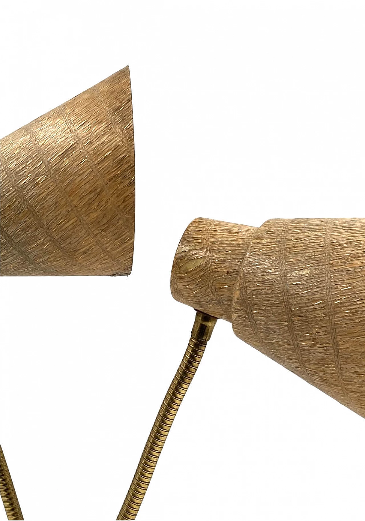 Two-light table lamp made of brass, wood and fibreglass, 1960s 6