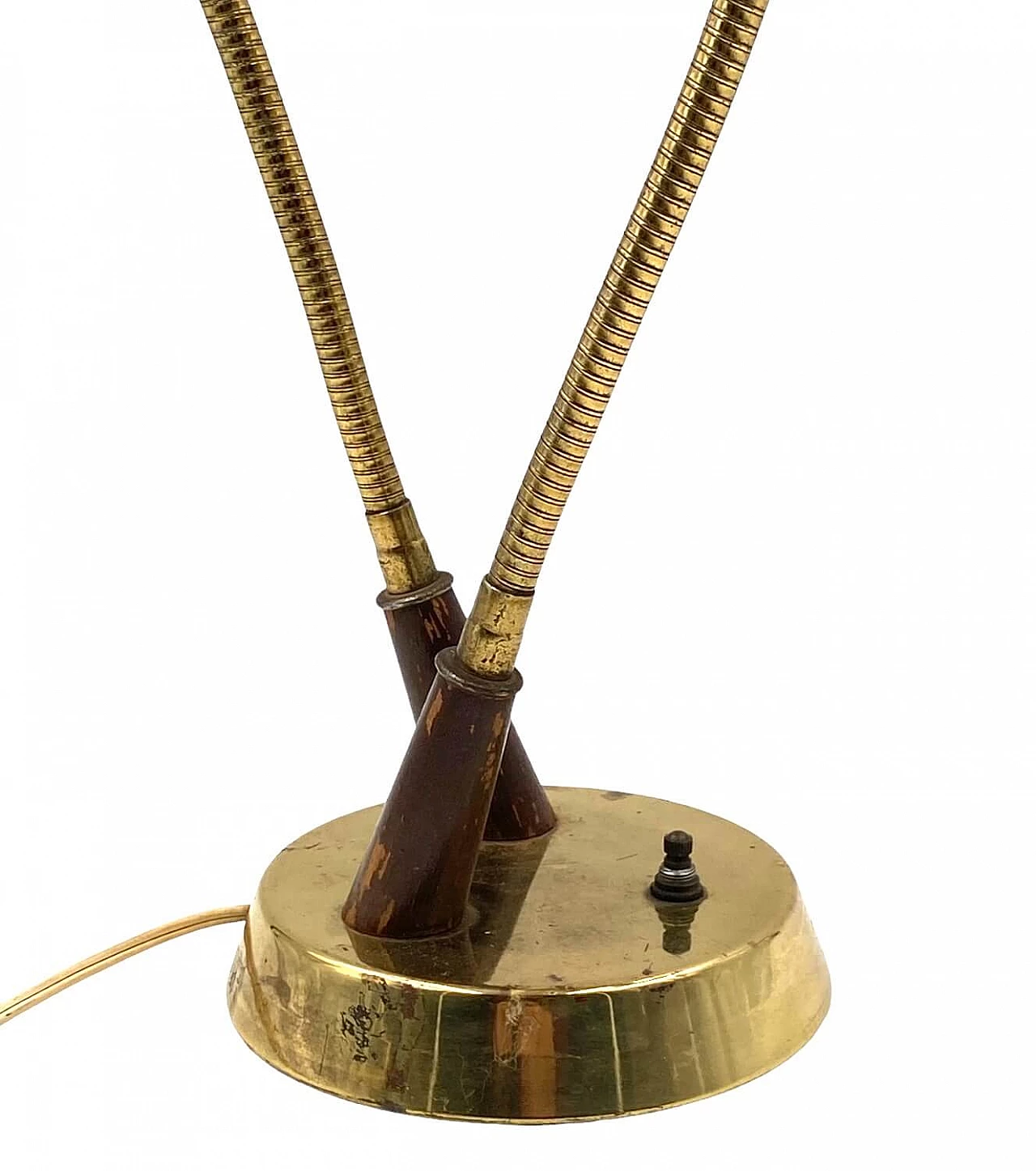 Two-light table lamp made of brass, wood and fibreglass, 1960s 8