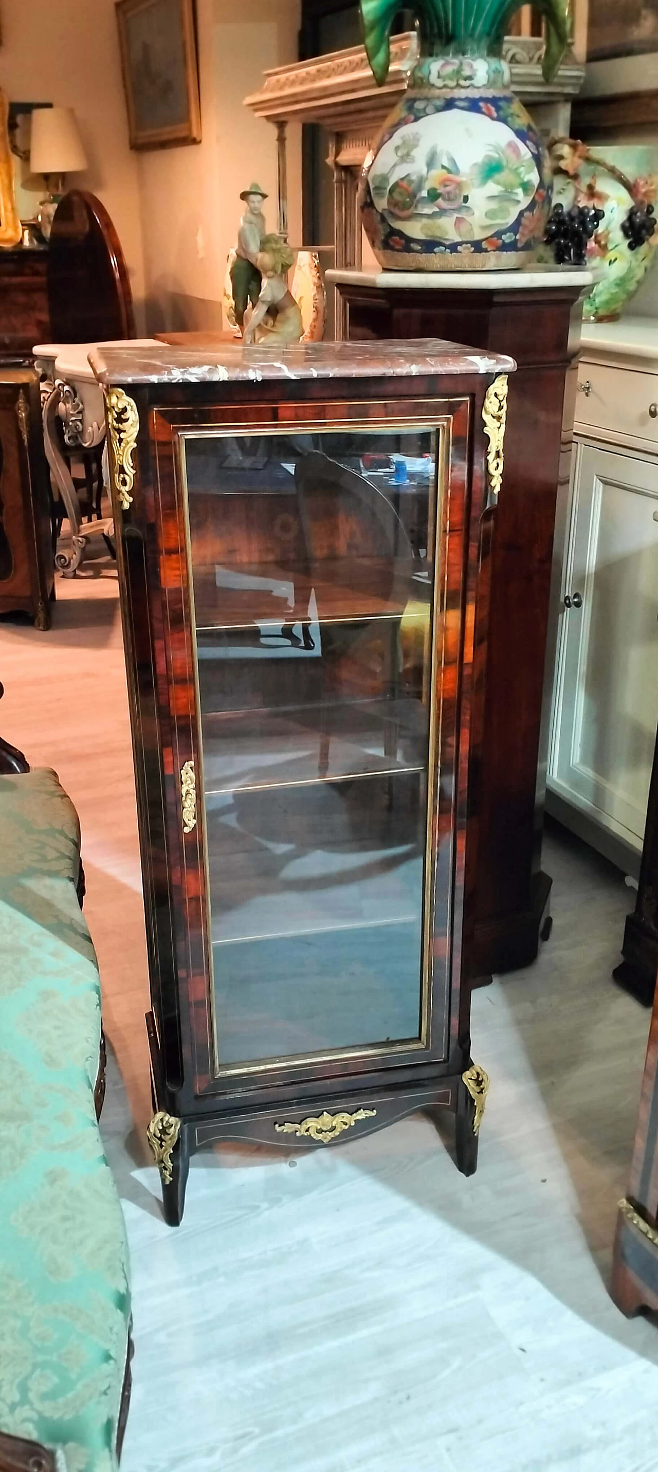 Vetrina Napoleone III in palissandro con decori in bronzo, metà '800 1