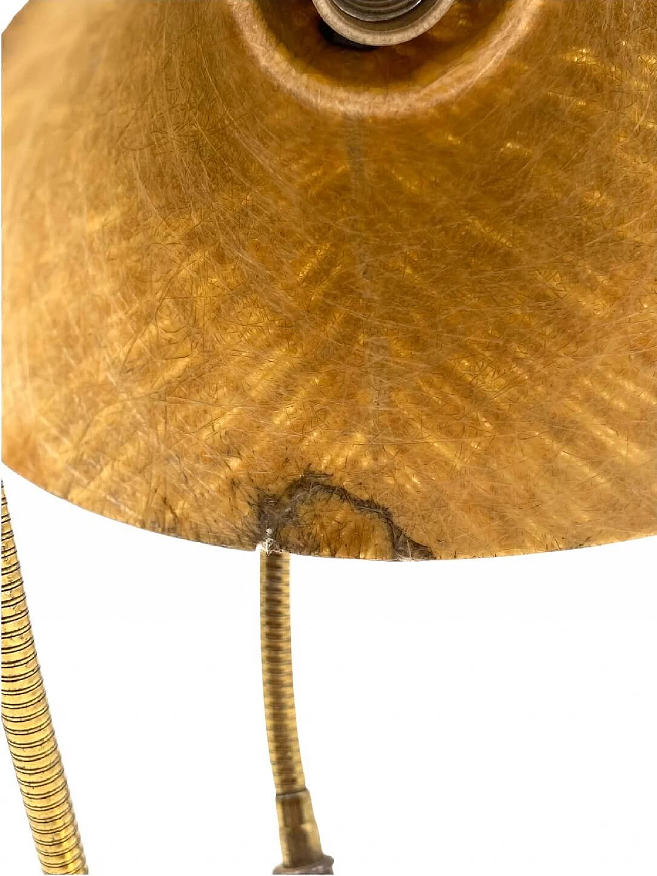 Lampada da tavolo a due luci in ottone, legno e fibra di vetro, anni '60 14
