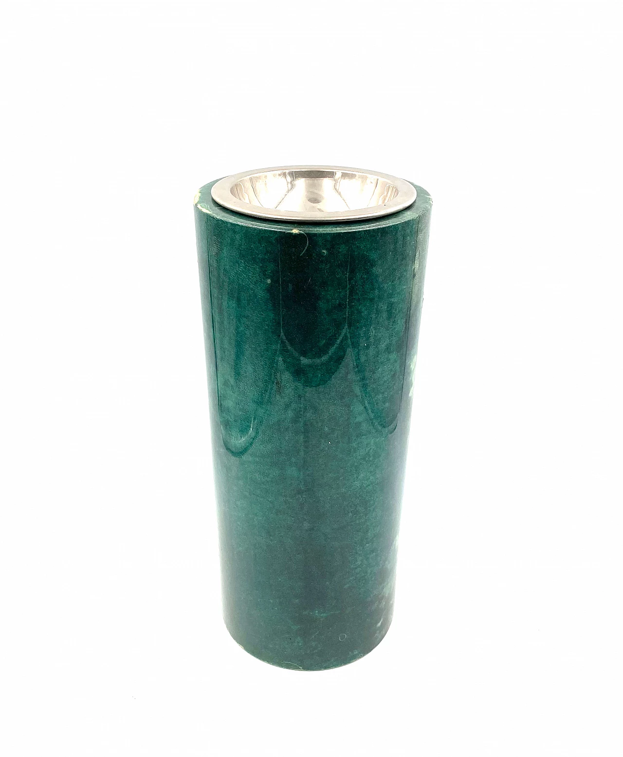 Floor ashtray in green goat parchment by Aldo Tura, 1960s 1