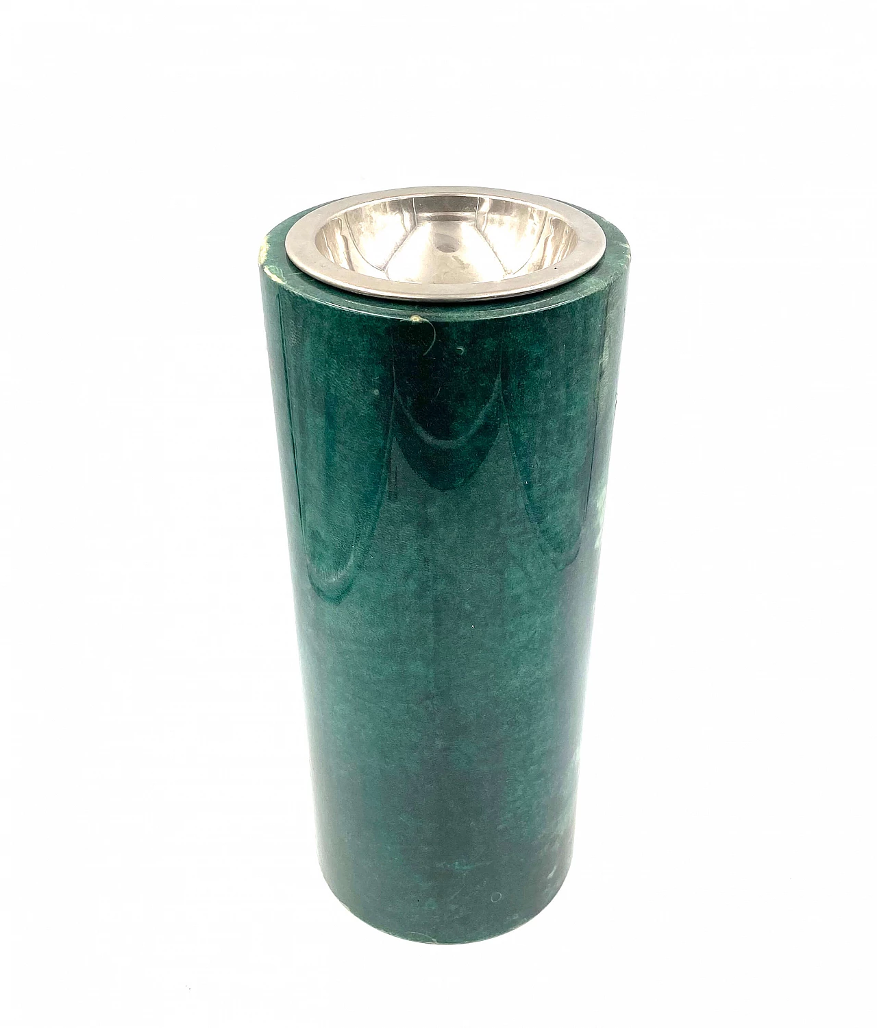 Floor ashtray in green goat parchment by Aldo Tura, 1960s 2
