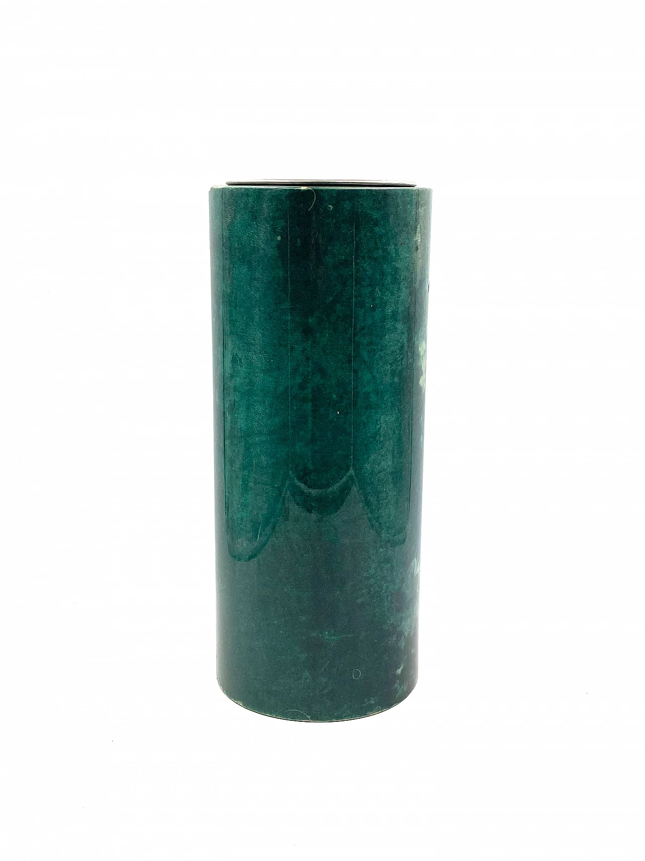 Floor ashtray in green goat parchment by Aldo Tura, 1960s 4