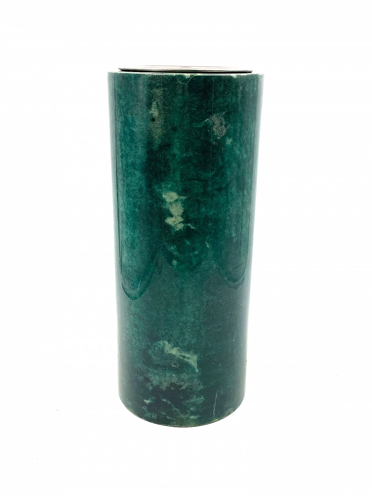 Floor ashtray in green goat parchment by Aldo Tura, 1960s 8
