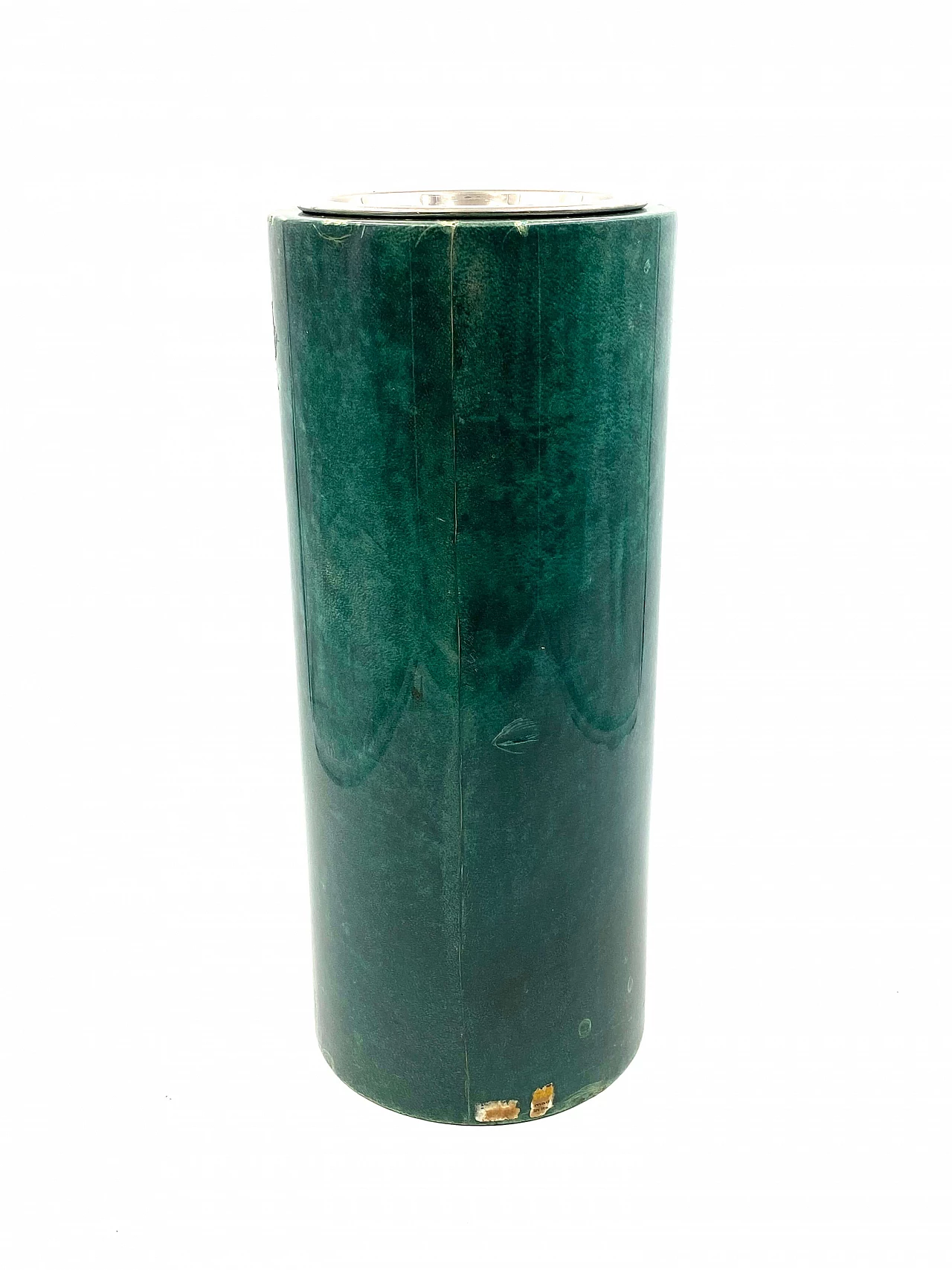 Floor ashtray in green goat parchment by Aldo Tura, 1960s 9