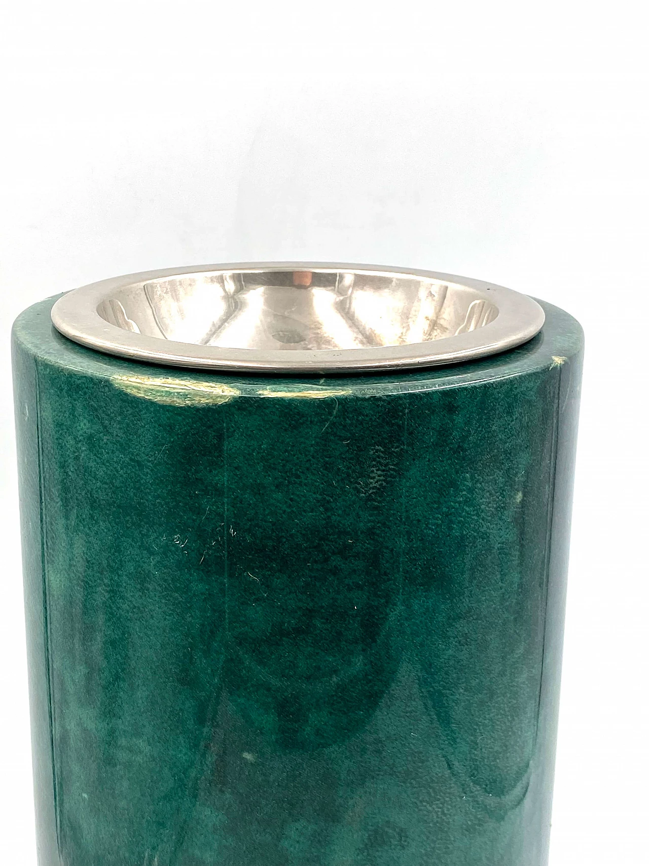 Floor ashtray in green goat parchment by Aldo Tura, 1960s 11