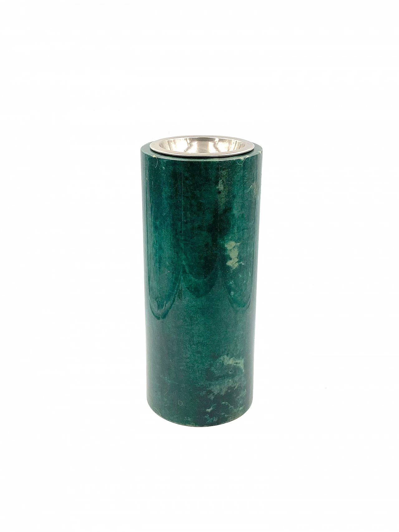 Floor ashtray in green goat parchment by Aldo Tura, 1960s 12
