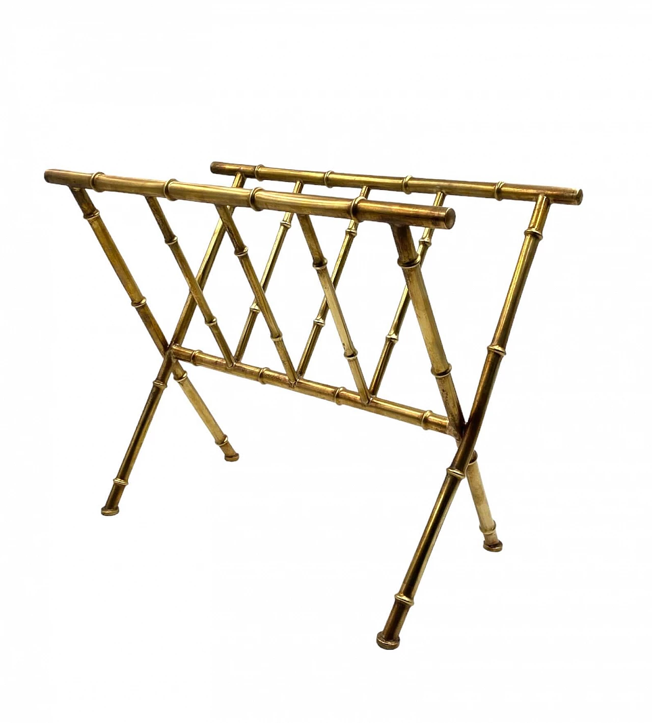 Bamboo-effect brass magazine rack by Maison Bagues, 1970s 1