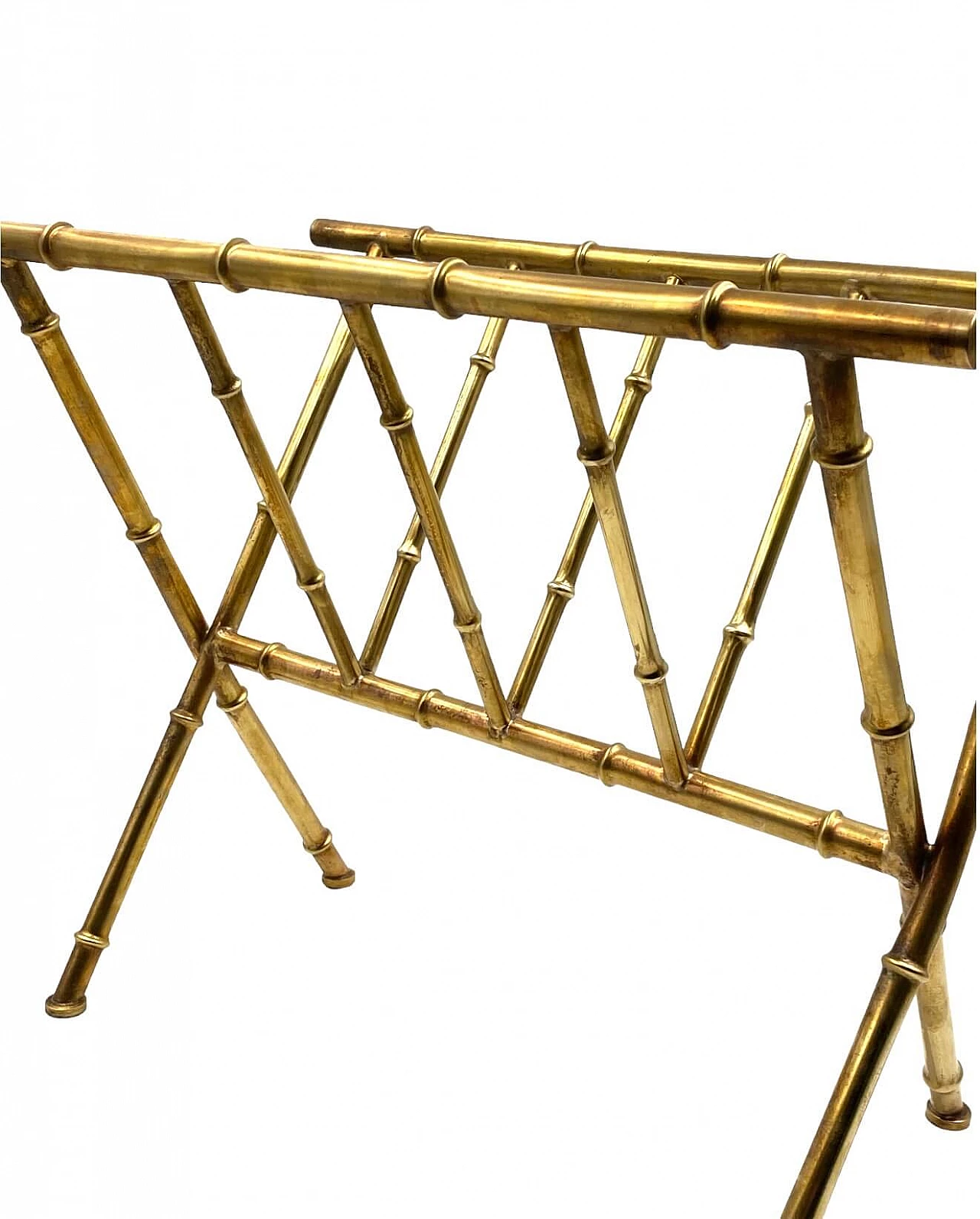 Bamboo-effect brass magazine rack by Maison Bagues, 1970s 3