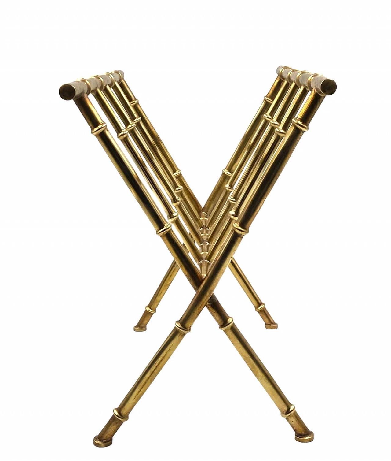 Bamboo-effect brass magazine rack by Maison Bagues, 1970s 4