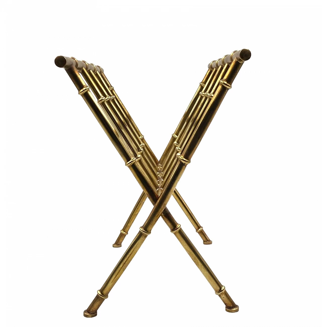 Bamboo-effect brass magazine rack by Maison Bagues, 1970s 5