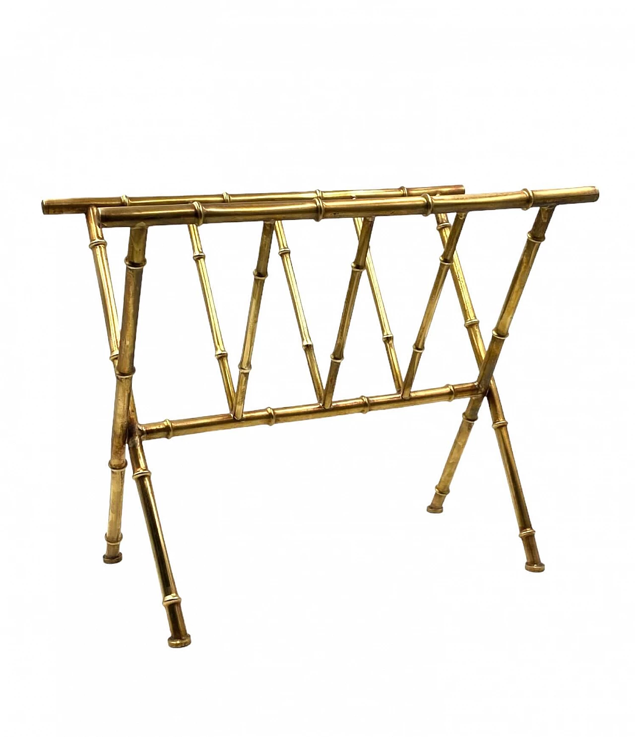Bamboo-effect brass magazine rack by Maison Bagues, 1970s 7