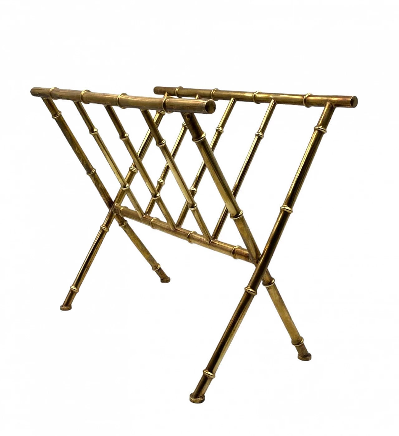 Bamboo-effect brass magazine rack by Maison Bagues, 1970s 10