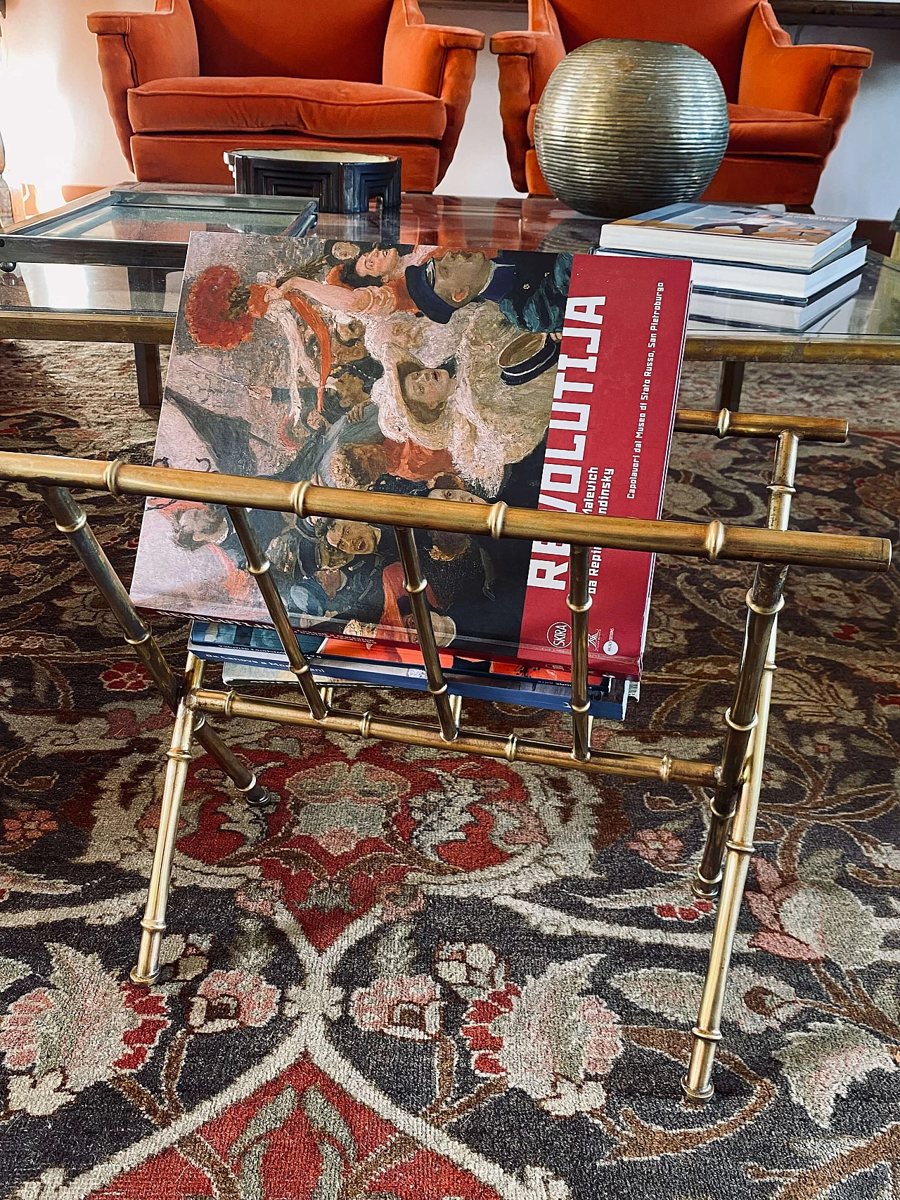 Bamboo-effect brass magazine rack by Maison Bagues, 1970s 11